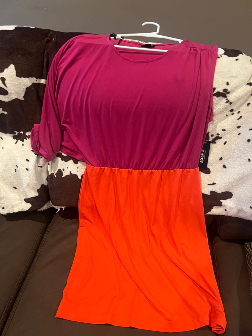 Allen B. Two-Tone Fuchsia and Orange Colorblock Dress